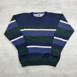 Vintage 90s Field Gear Striped Sweater Size XLT Blue Green Grandpa Pullover